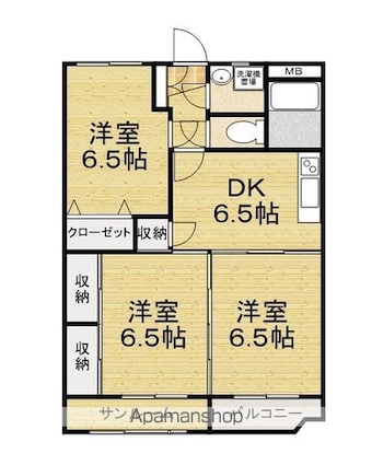 フーテール[3DK/61.2m2]の間取図