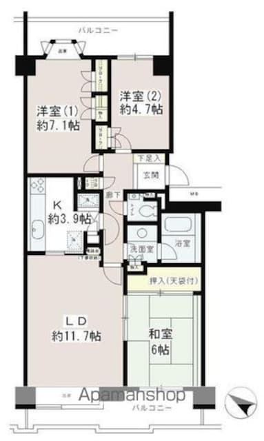 パーク・ハイム用賀南[3LDK/76.8m2]の間取図