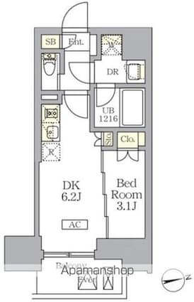 ザ・ライオンズフォーシア文京湯島[1DK/25.56m2]の間取図