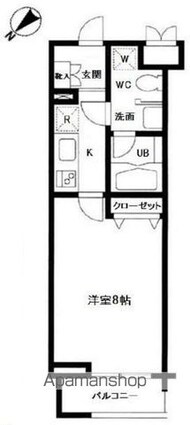 東京都目黒区上目黒３丁目[1K/26.58m2]の間取図