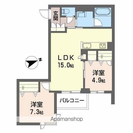 広島県広島市西区南観音５丁目[2LDK/62.63m2]の間取図