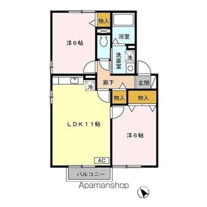 東京都昭島市田中町２丁目[2LDK/53.76m2]の間取図