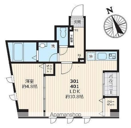 ピークサイドレジデンス早稲田[1LDK/39.08m2]の間取図