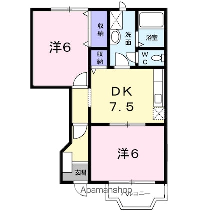 スィートＡ[2DK/44.34m2]の間取図