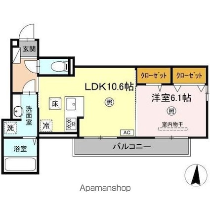 ｃａｍｐｈｏｒａＩ[1LDK/43.37m2]の間取図