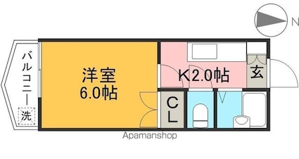 スカイプラザ新田[1K/19.44m2]の間取図