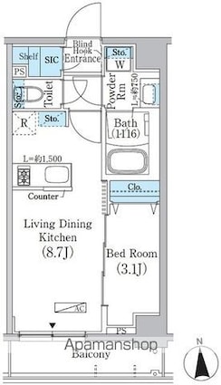 東京都新宿区上落合１丁目[1LDK/30.02m2]の間取図