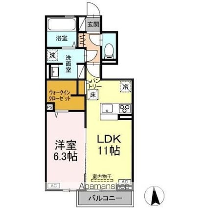 セレスティア鳴神[1LDK/45.38m2]の間取図