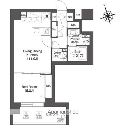 ルーウェ東大泉[1LDK/44.4m2]の間取図