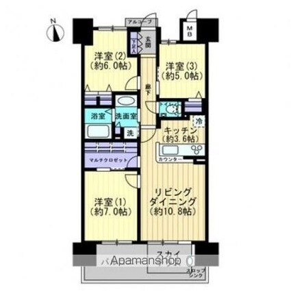 ロイヤルガーデン瓦町駅東[3LDK/71.96m2]の間取図