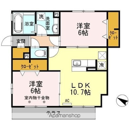 ルーヴ[2LDK/55.37m2]の間取図