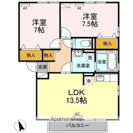 リビングタウン向中野　Ｅ[2LDK/65.01m2]の間取図