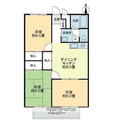 フォブール大高Ａ[3DK/58.5m2]の間取図