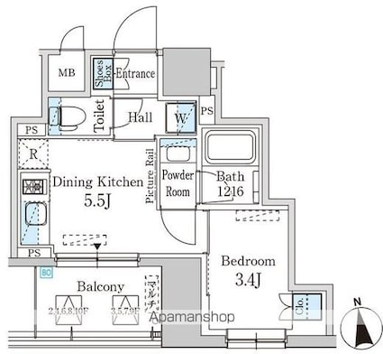 パークアクシス神田レジデンス[1DK/25.11m2]の間取図