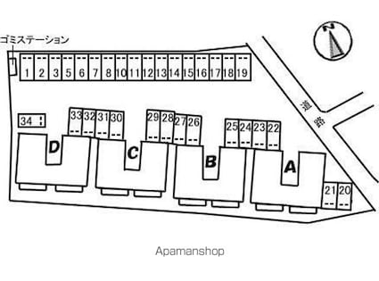 バリュージュ金沢Ａ・Ｂ・Ｃ・Ｄ棟[3K/52.54m2]の配置図