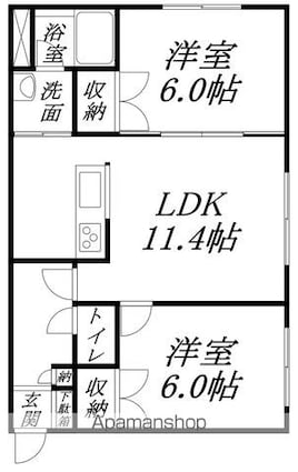 サンオージェＢ[2LDK/53.83m2]の間取図