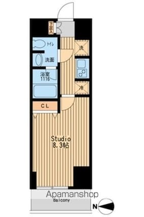 プルス上十条[1K/26.36m2]の間取図