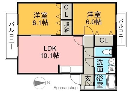 マリベール八幡[2LDK/52.54m2]の間取図