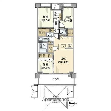 バウス武蔵境[3LDK/70.1m2]の間取図