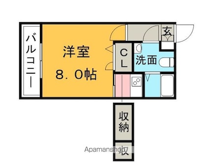 エステートモア天神倶楽部[1K/22.44m2]の間取図
