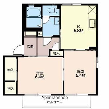 長野県長野市三輪８丁目[2DK/43.54m2]の間取図