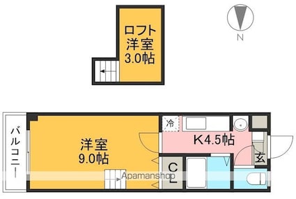 メゾンレーヴ潮江[1K/24.9m2]の間取図