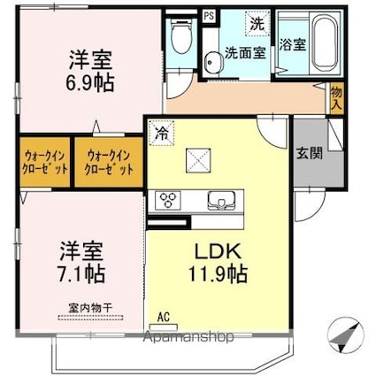エクセレント坪井ＩＩ[2LDK/62.92m2]の間取図