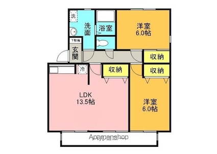 Ｗｉｎｄｓ　Ｂ棟[2LDK/62.89m2]の間取図