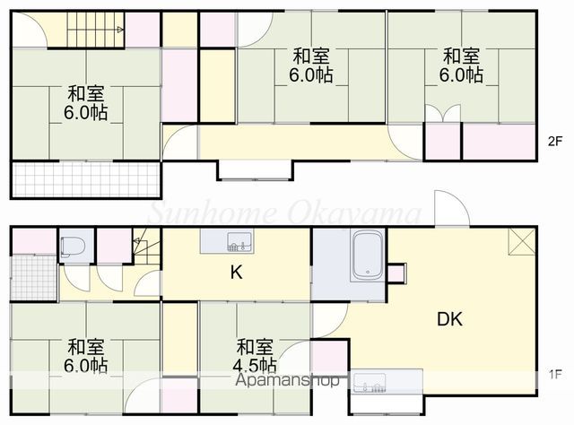 津山線 備前原駅 徒歩2分 2階建 築57年の間取り写真