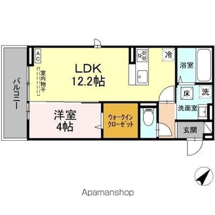 ディアライズ久米中央[1LDK/41.86m2]の間取図