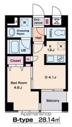 東京都中野区本町３丁目[1DK/28.14m2]の間取図