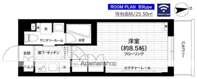 グランドコンシェルジュ世田谷アジールコート[1K/25.5m2]の間取図