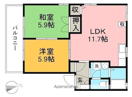 エスポワール　Ｂ棟[2LDK/50.66m2]の間取図