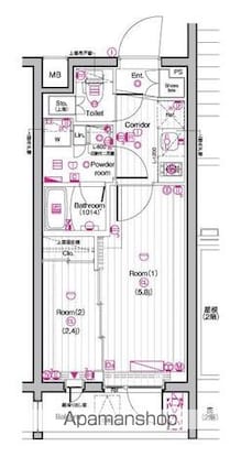 東京都中野区東中野５丁目[2K/25.9m2]の間取図
