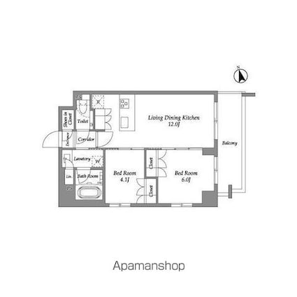 ＥＮｅｔｉａｌ代官山[2LDK/50.19m2]の間取図