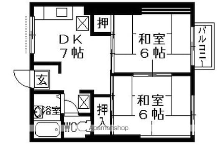 滋賀県湖南市岩根[2DK/37.63m2]の間取図