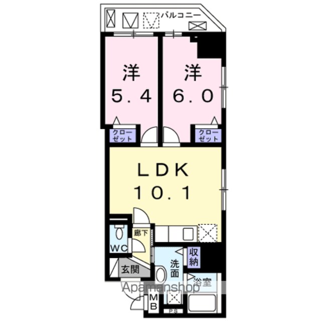 アドヴァンス美ツ矢[2LDK/50.41m2]の間取図