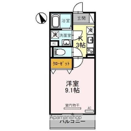 Ｂｅｌｌａ　ｖｉｓｔａ　南草津（ベラヴィスタ）[1K/30.03m2]の間取図