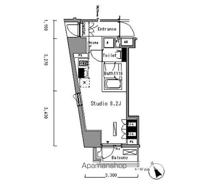 パークアクシス新板橋ウエスト[1R/24.63m2]の間取図