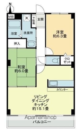 フォブールトロワやくりＢ[2LDK/59.55m2]の間取図