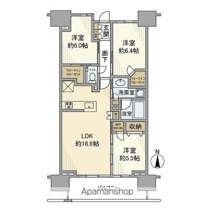 プラウドタワー清澄白河[3LDK/76.64m2]の間取図