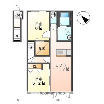 ピースフルハイム[2LDK/57.45m2]の間取図