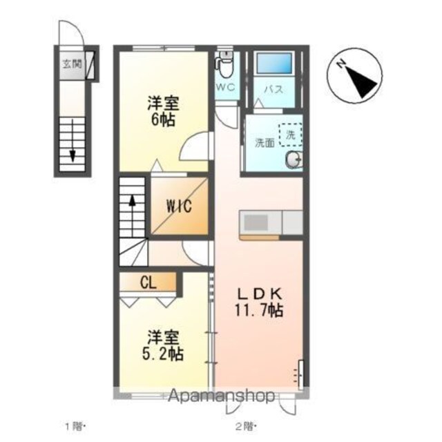 ピースフルハイム[2LDK/57.45m2]の間取図