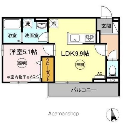 ユニヴェール　Ｅ棟[1LDK/37.68m2]の間取図