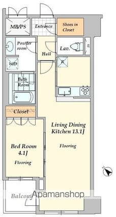 エスティメゾン四谷坂町（旧ジェイフラッツ）[1LDK/41.49m2]の間取図