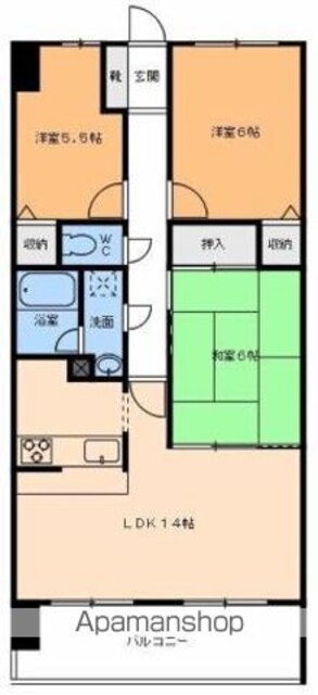 ライオンズガーデン姫原[3LDK/68.01m2]の間取図