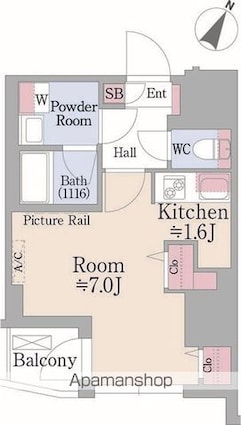 グランハイツ曙橋[1K/26.25m2]の間取図