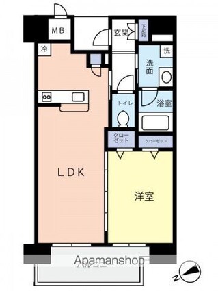 ディアメゾン新白島駅[1LDK/43.09m2]の間取図