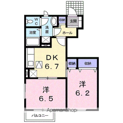 ソレアード・Ｋ　Ⅰ[2DK/46.92m2]の間取図