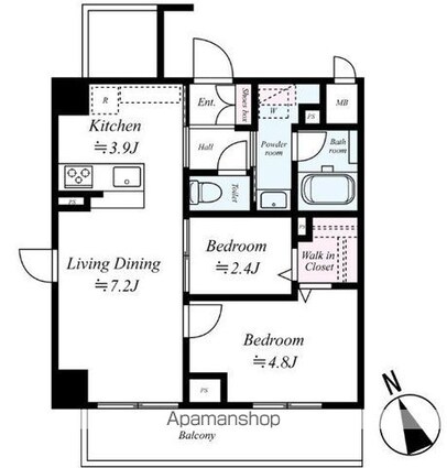 ヴェルデ若葉[2LDK/42.16m2]の間取図